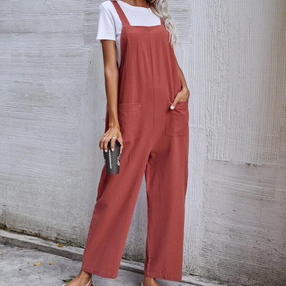 SOLD OUT Boho Terra Cotta Wide Leg Double Pocket Jumpsuit - Picture 2 of 4